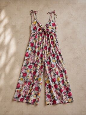 Plus Size XXL Floral Tie-Shoulder linen/rayon Jumpsuit